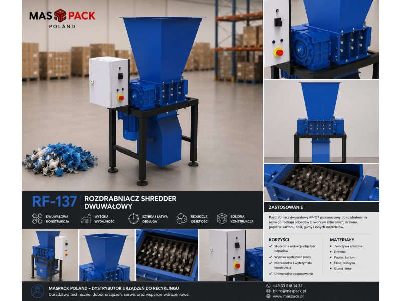Rozdrabniacz dwuwałowy RF-137 shredder do tworzyw sztucznych, drewna i odpadów produkcyjnych - 140_1.png Rozdrabniacz dwuwałowy RF-137 shredder do tworzyw sztucznych, drewna i odpadów produkcyjnych - 140_1.png